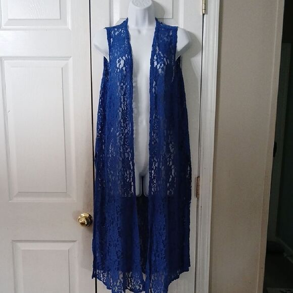 LuLaRoe Jackets & Blazers - LuLaRoe Joy Vibrant Royal Blue Lace Vest Duster Sz M NWT